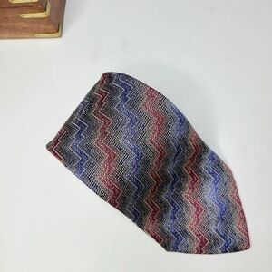 Missoni Cravatte Wavy Swirl Zig Zag Print Silk Woven Vintage Tie